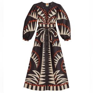 Farm Rio Black Coconut Grove Puff Sleeve Maxi Dress size xxs NWOT